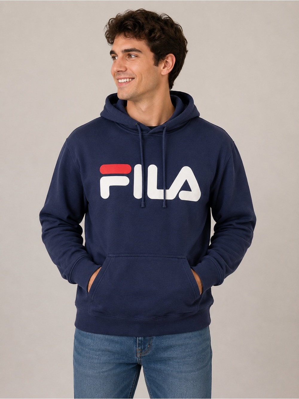 FILA Navy Logo Pullover Hoodie – Men’s XL